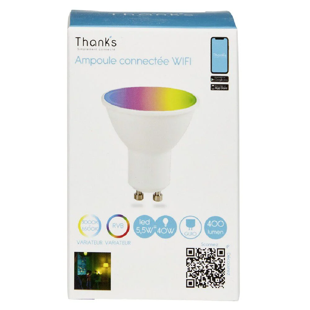 Ampoule LED connectée couleurs changeantes GU10 40 W