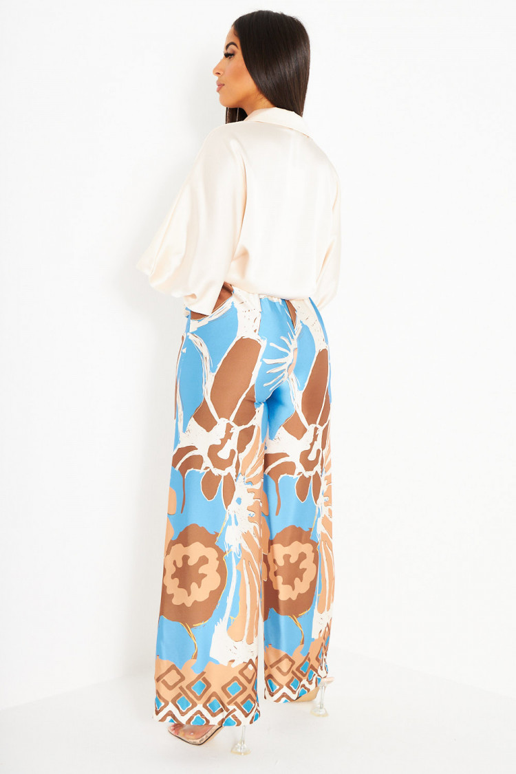 Ensemble 2 pièces chemise beige + pantalon bleu à motif