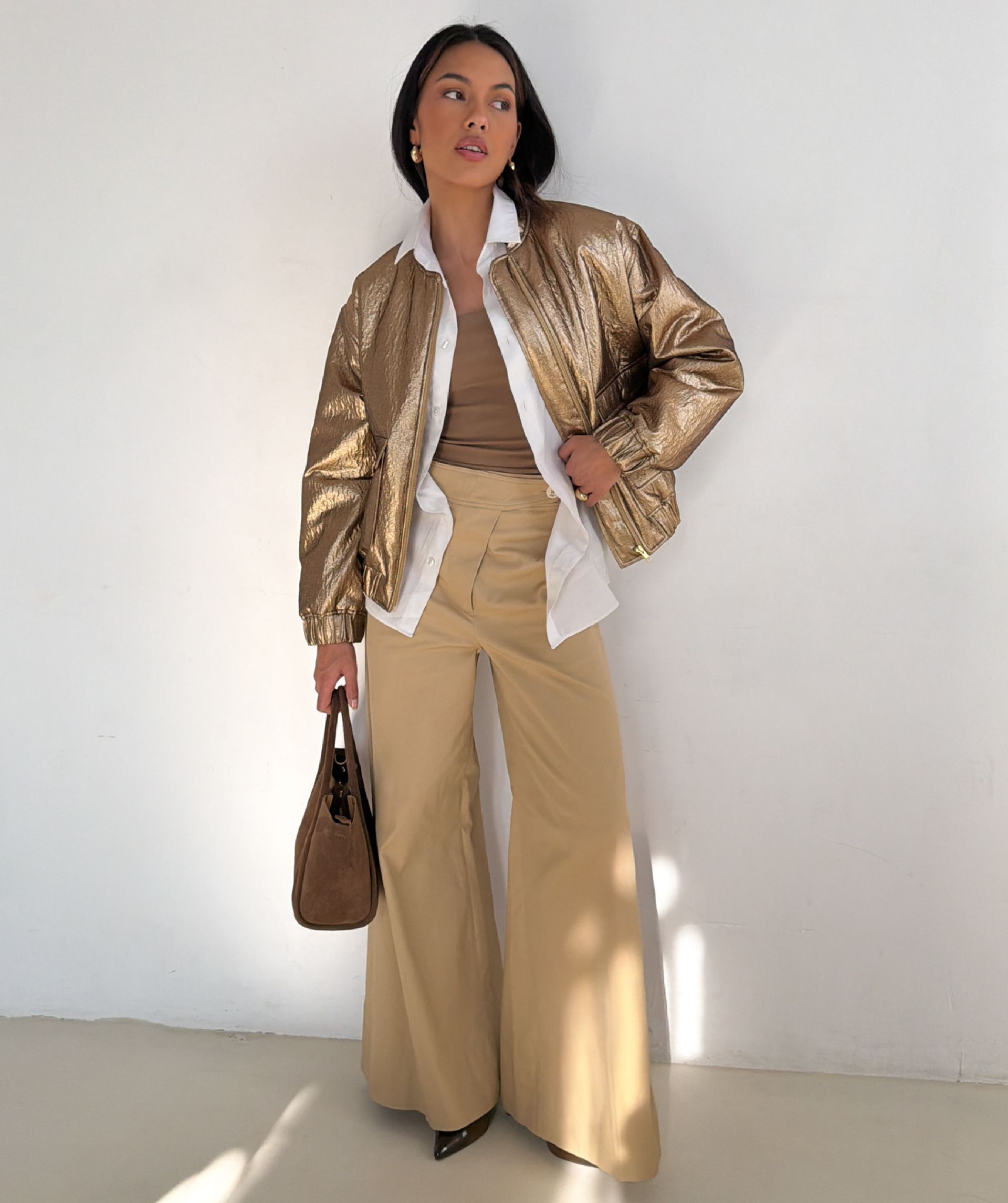 JV-KELSEY oversized bomber jacket in metallic - bronze gold