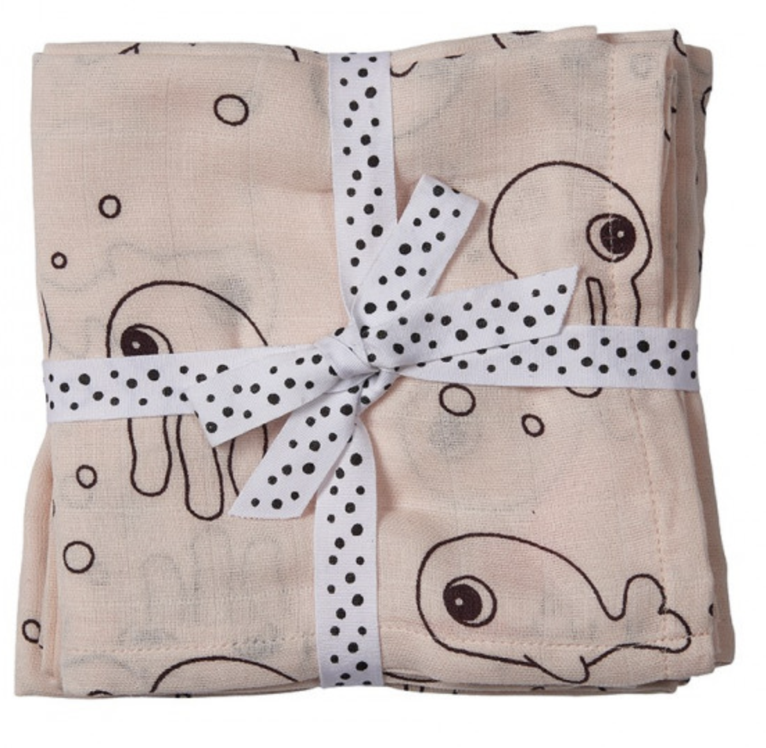 LOT DE 2 LANGES SEA FRIENDS ROSE - Ecru