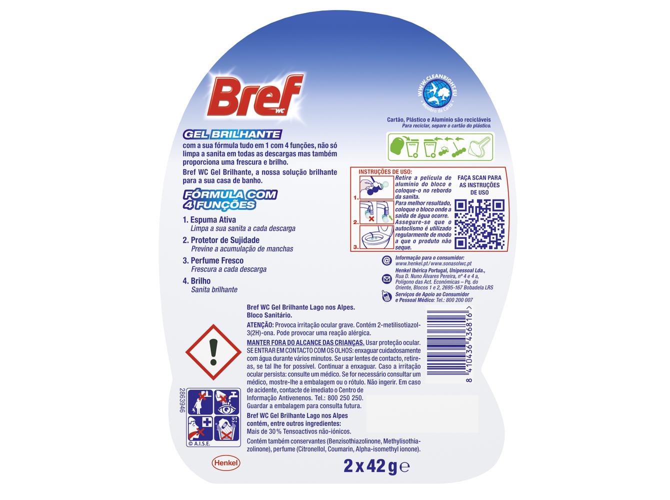 BLOCO SANITÁRIO BREF BRIGHT GEL ALPINE 2X42G