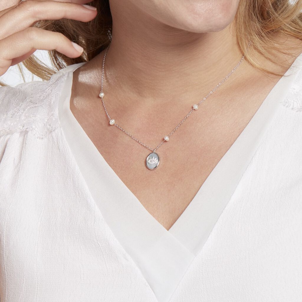 Collier Argent Glad Perles De Culture Nacre Oxydes De Zirconium