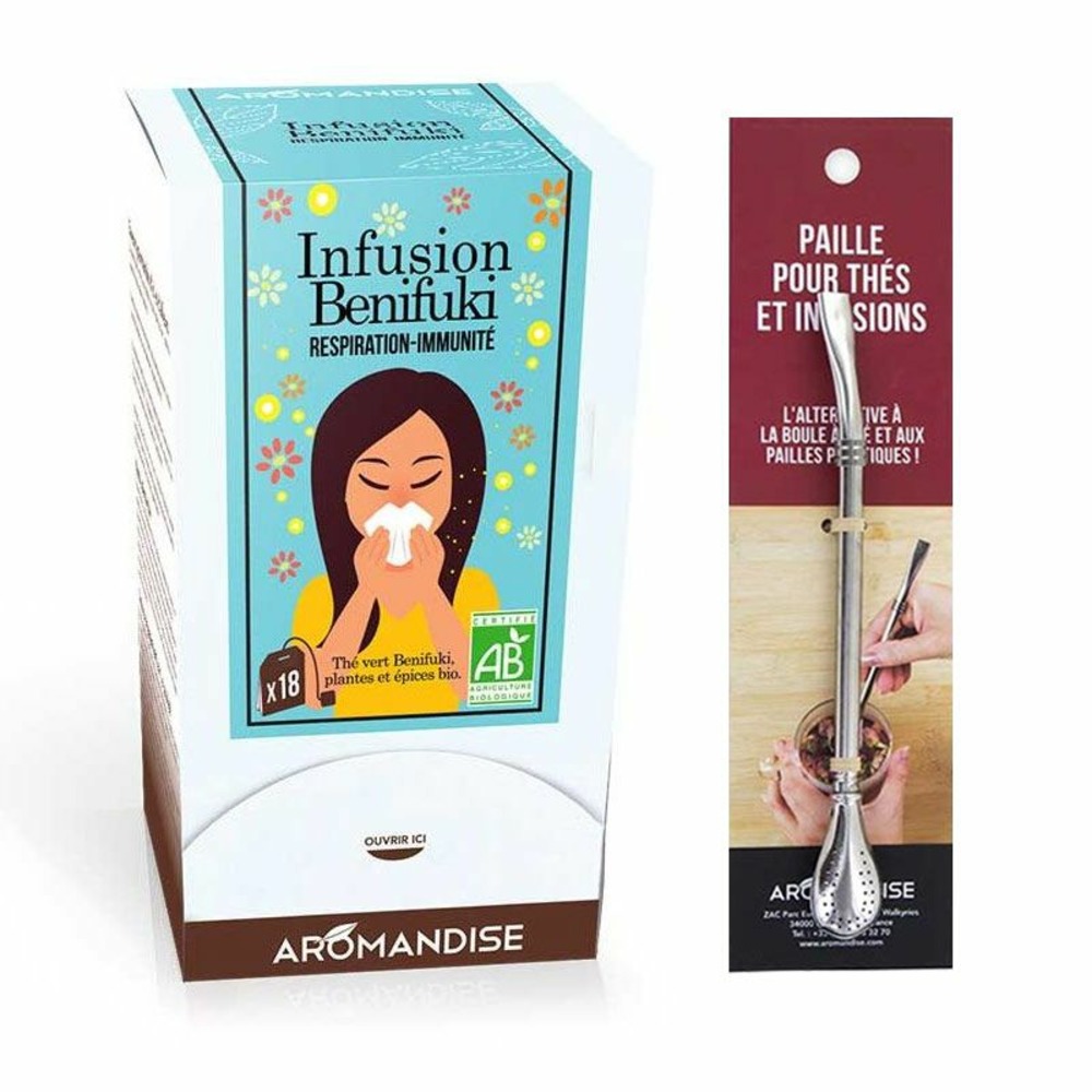 Tisane benifuki en sachets + paille inox avec filtre