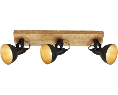 Plafondspot, 3-lichts, L 50 cm, buitenkant zwart, binnenkant goud