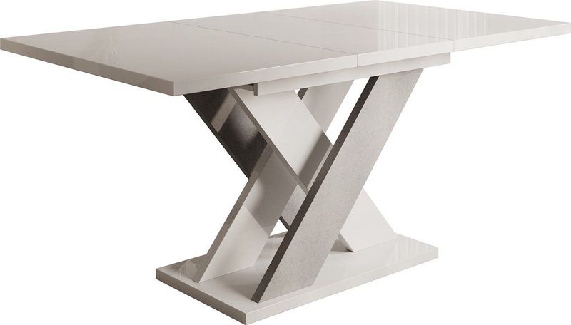 Meubella - Eetkamertafel Xandra - Wit hoogglans - Betonlook - 160 cm - Uitschuifbaar