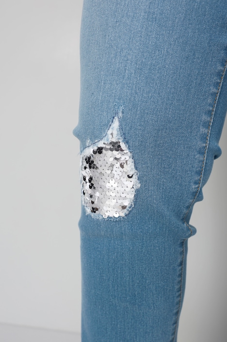 Jeans, Slim Fit, destroyed mit Pailletten, 5-Pocket