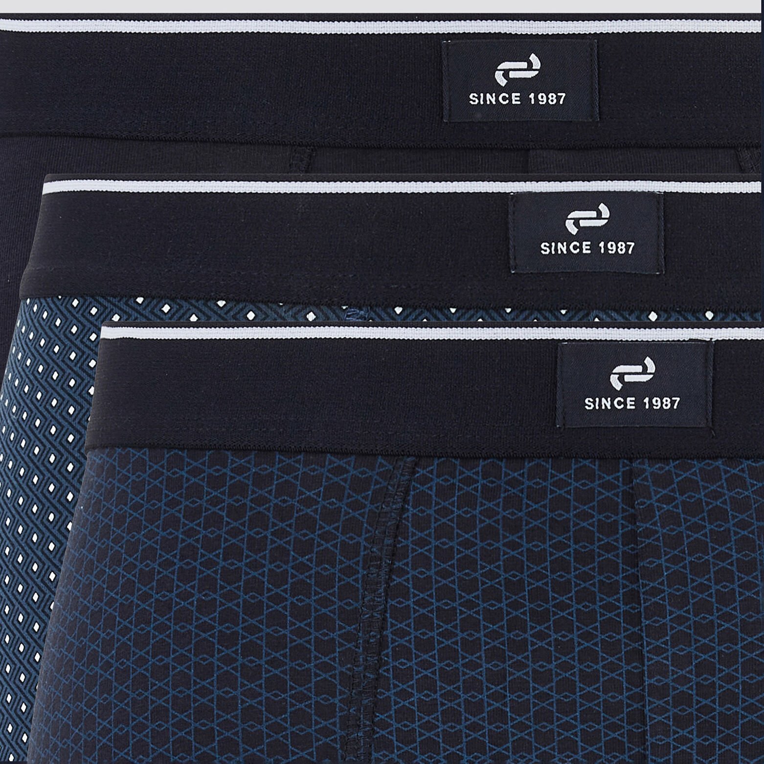 Lot de 3 boxers fantaisie coton issu de l'agri. bi Bleu foncé