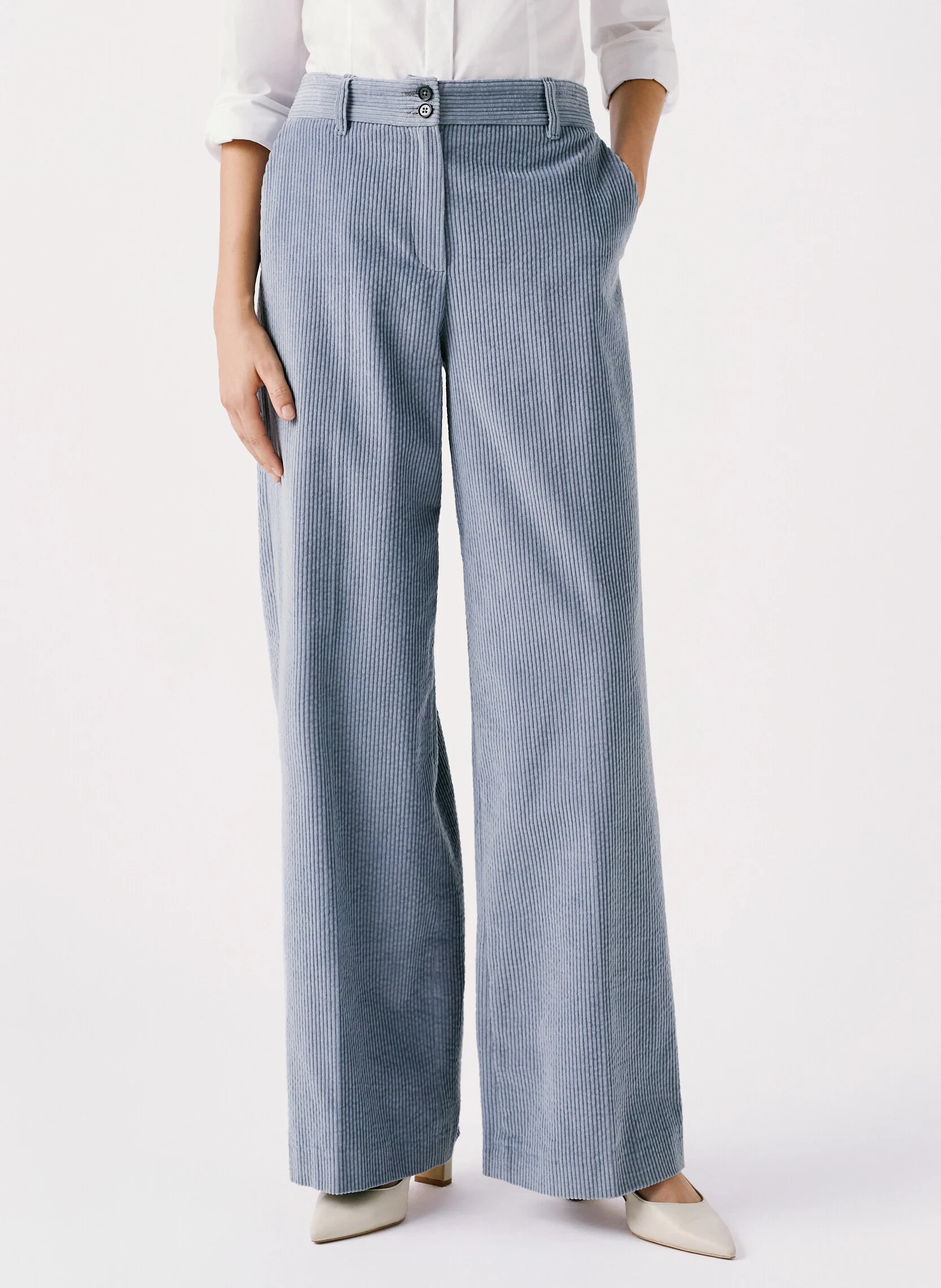 PELUCHE - Pantalon large en velours côtelé | Bleu
