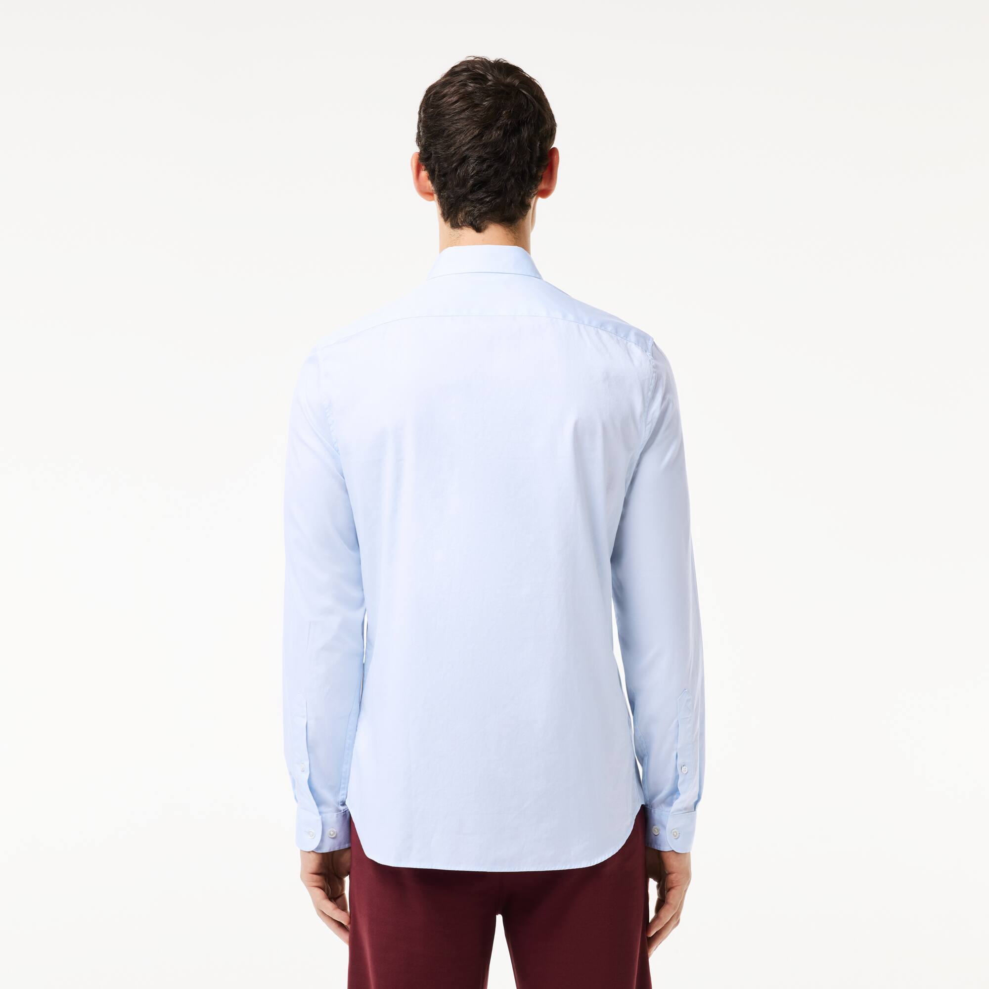 Chemise slim fit unie en coton premium Manches Longues - Bleu - Lacoste - Homme
