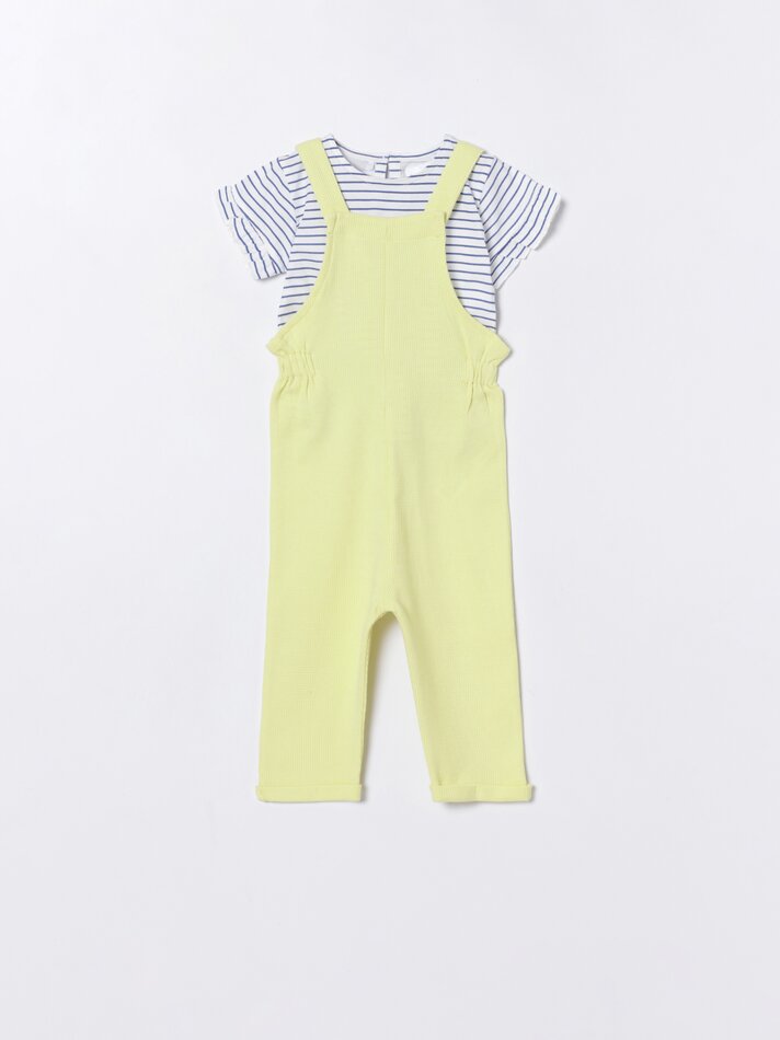 Conjunto de 2 peças: macacão e camiseta - Amarelo Claro