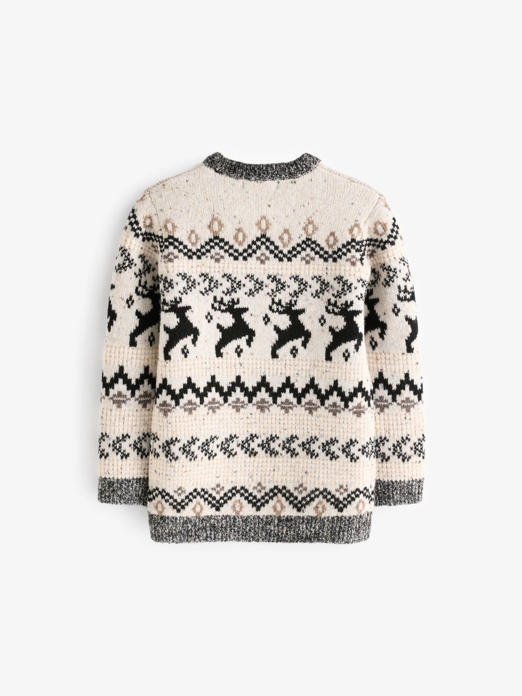 Zwart/wit - Matching Family kersttrui voor jongens met Fairisle-patroon en hertenmotief (3mnd -16jr)