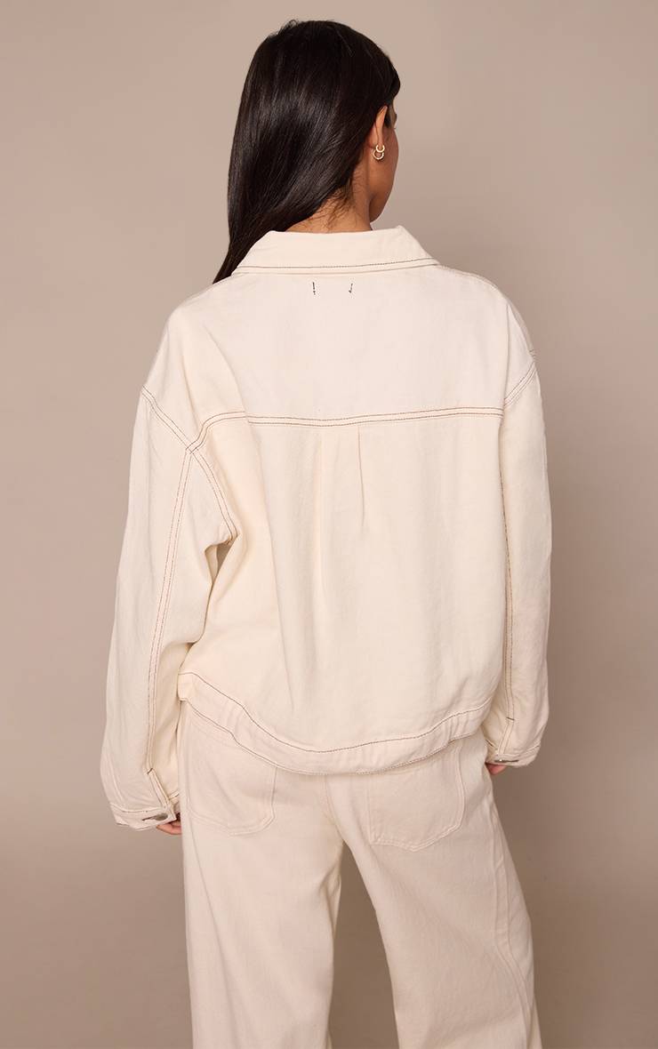 Ecru Veste En Jean Oversize À Détails Plissés