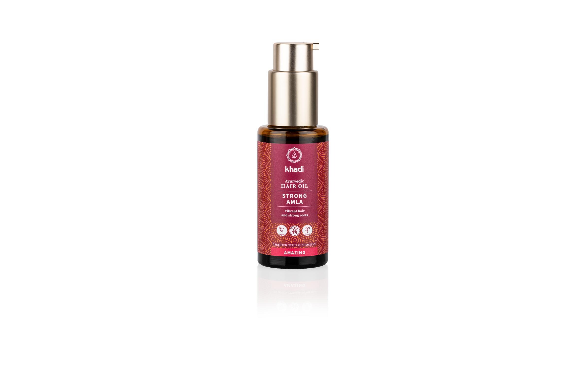 Haaröl ayurvedisch Strong Amla 50 mlVeganes Haröl mit Ayurvedischen Wirkkraft des khadi Elixiers stärkt die Haarwurzeln für dichtes, kräftiges Haar