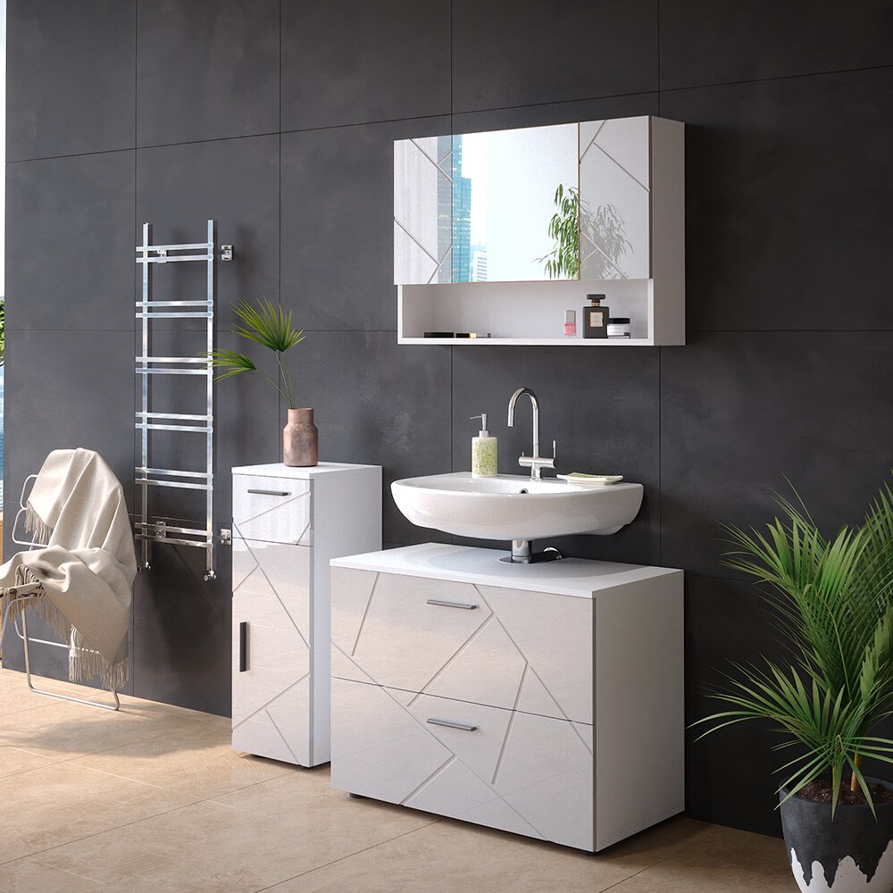 Vicco Spiegelschrank Badspiegel Wandspiegel Irma Weiß Hochglanz 80 cm modern Badezimmer Spiegel Badezimmerschrank Badezimmermöbel Spiegeltür Schranktür Hängeschrank Einlegeboden Regal Ablage