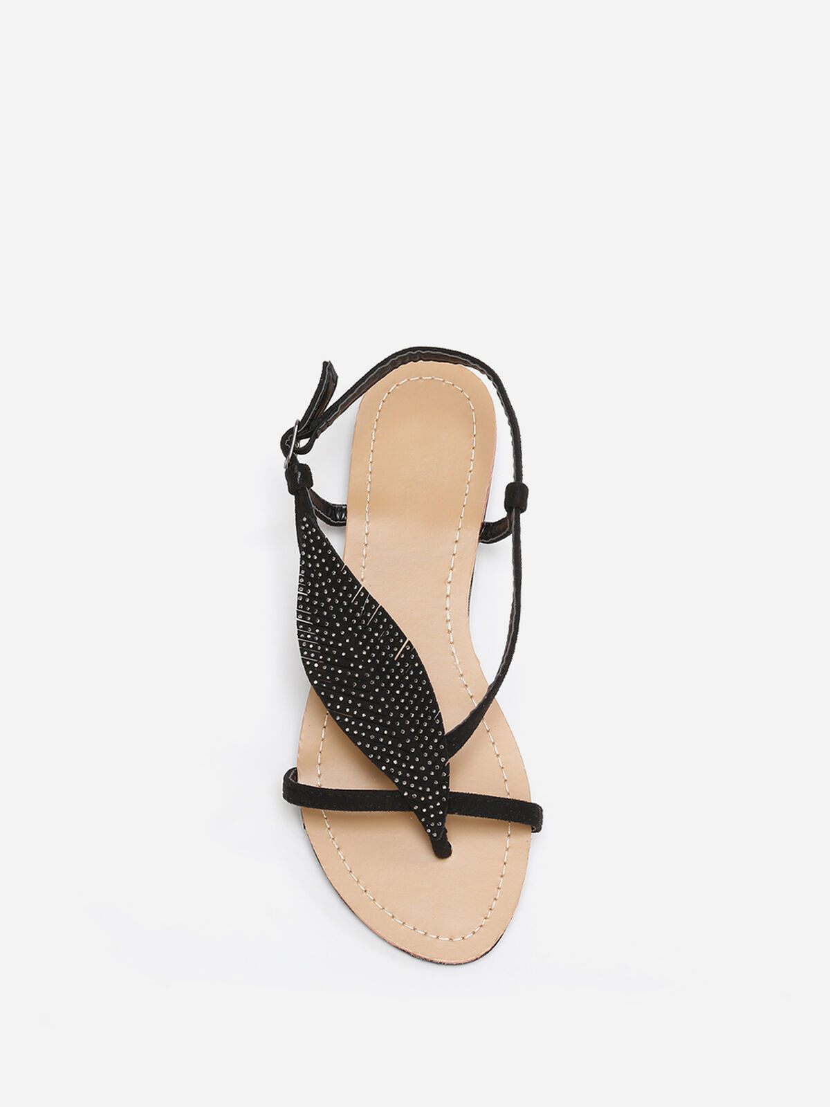 Nu-pieds à feuille en strass- Noir