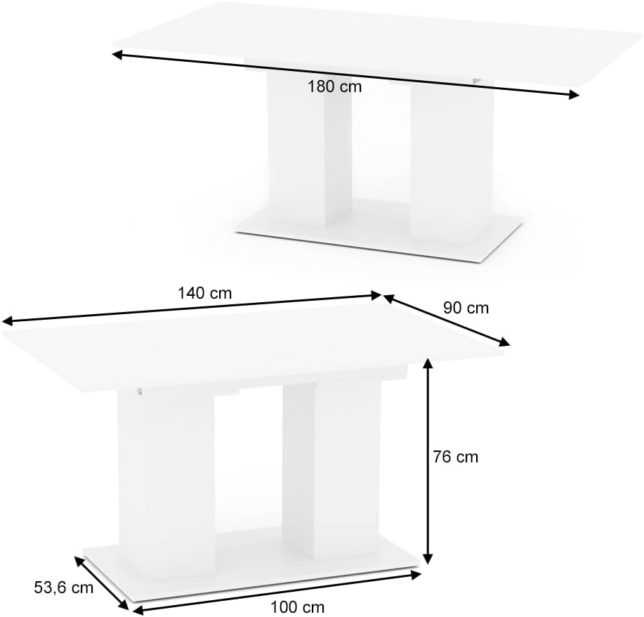 Vicco Esstisch Dix, ausziehbarer Esszimmertisch, Weiß, 140 x 90 cm