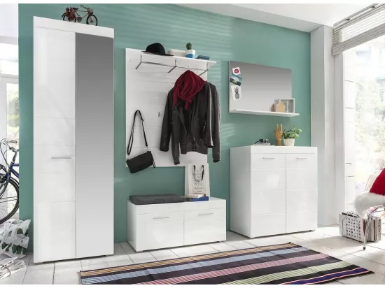 Meuble à chaussures 2 portes 6 étagères blanc brillant Kelia 91cm