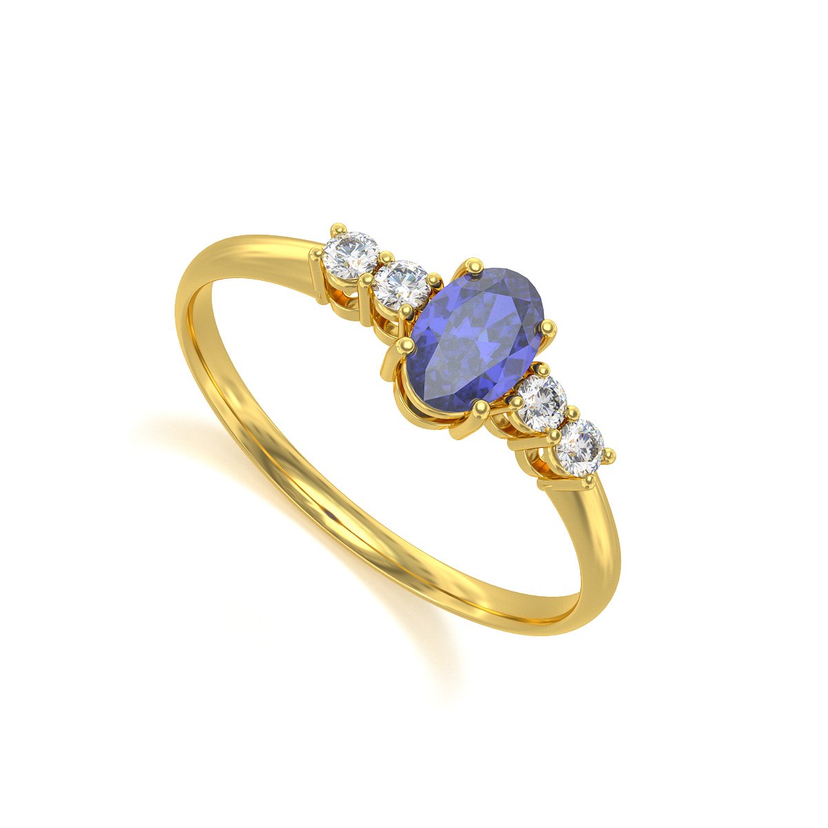 Bague ADEN Or 585 Jaune Tanzanite et diamants 1.6grs
