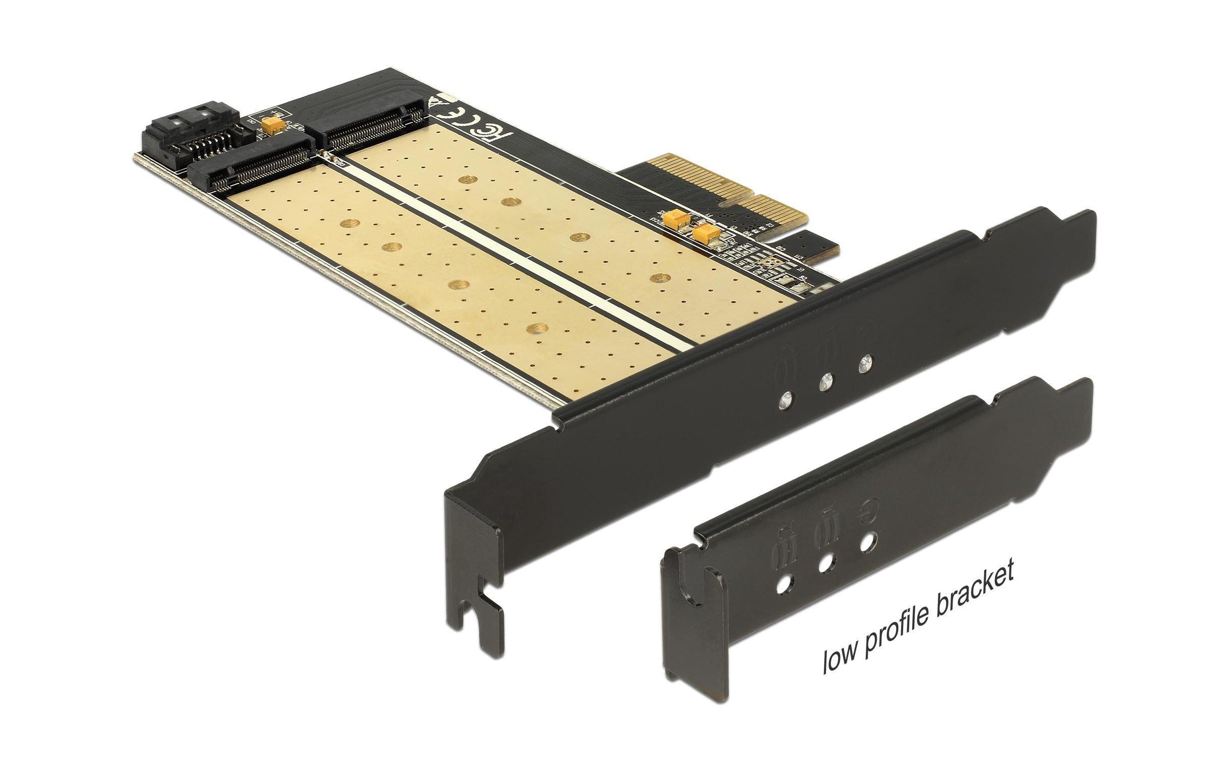 Host Bus Adapter PCI-Ex4 - M.2 1xNVME Key-M, 1xSATA Key-BDelock PCI Express x4 Karte > 1 x intern M.2 Key B + 1 x intern NVMe M.2 Key M – Low Profile Formfaktor
