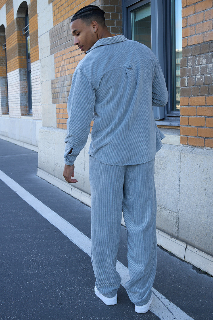 Ensemble chemise + pantalon large gris