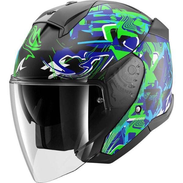 Shark - Casque Skwal Jet Pranz Bleu / Noir / Blanc / Vert / Mat