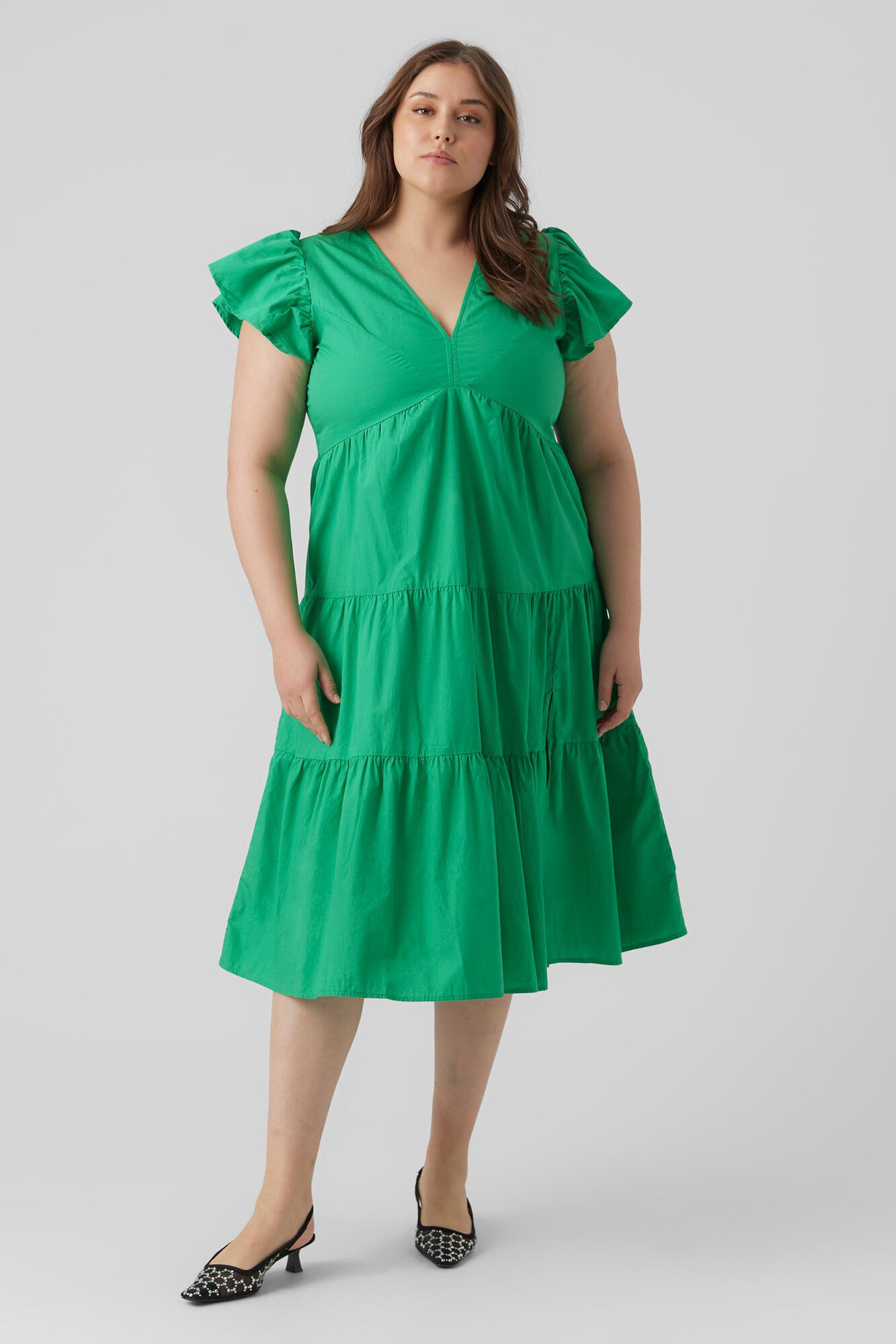 Vestido midi de algodão Curve - Verde