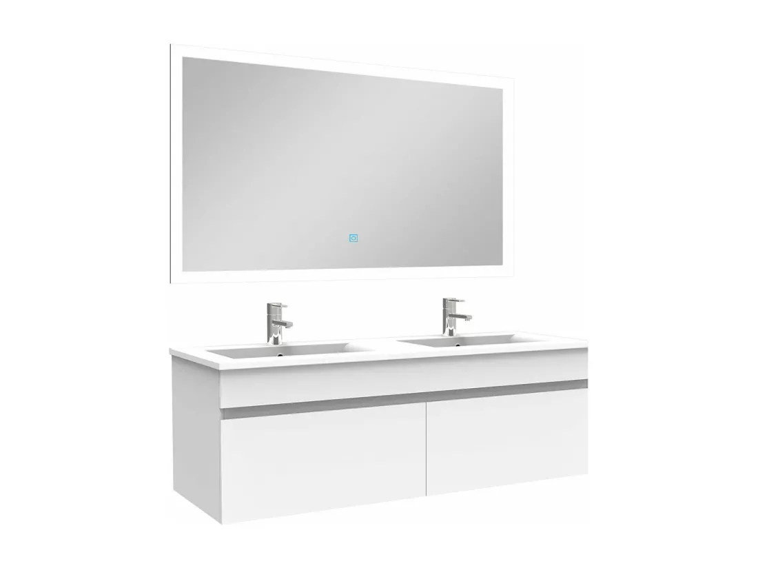 Ensemble meuble Salle de Bain 120cm double vasque + miroir lumineux 3 couleurs + dimmable blanc