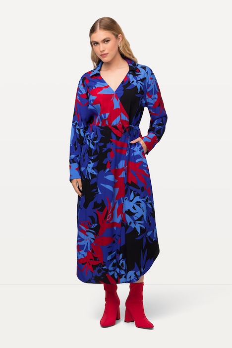 Midikleid, floraler Druck, A-Linie, V-Ausschnitt, Langarm