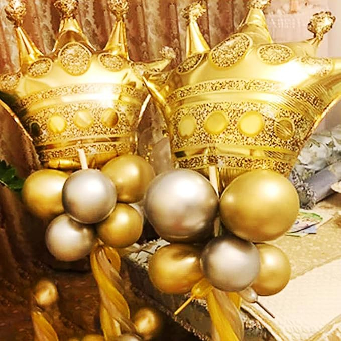(10er Set) Party Deko Folien Ballon Kronen Luftballon - Gold