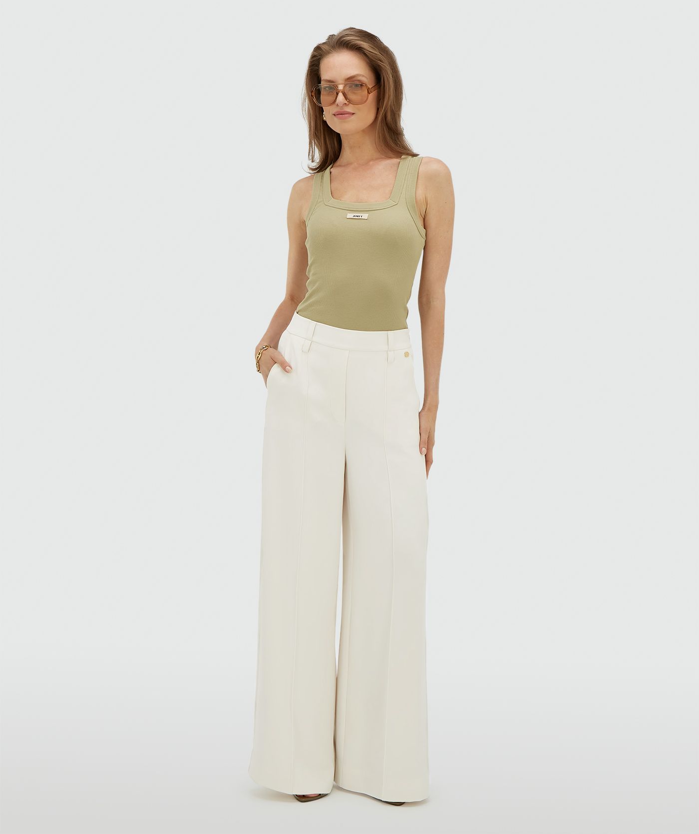 JV-DIEDA slim fit top met logo - dark pistachio