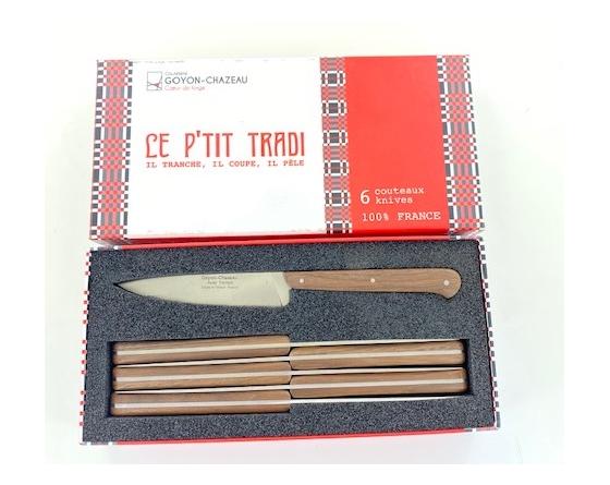 Coffret de 6 couteaux Le P'tit Tradi manche Noyer Couteaux Table par Goyon Chazeau