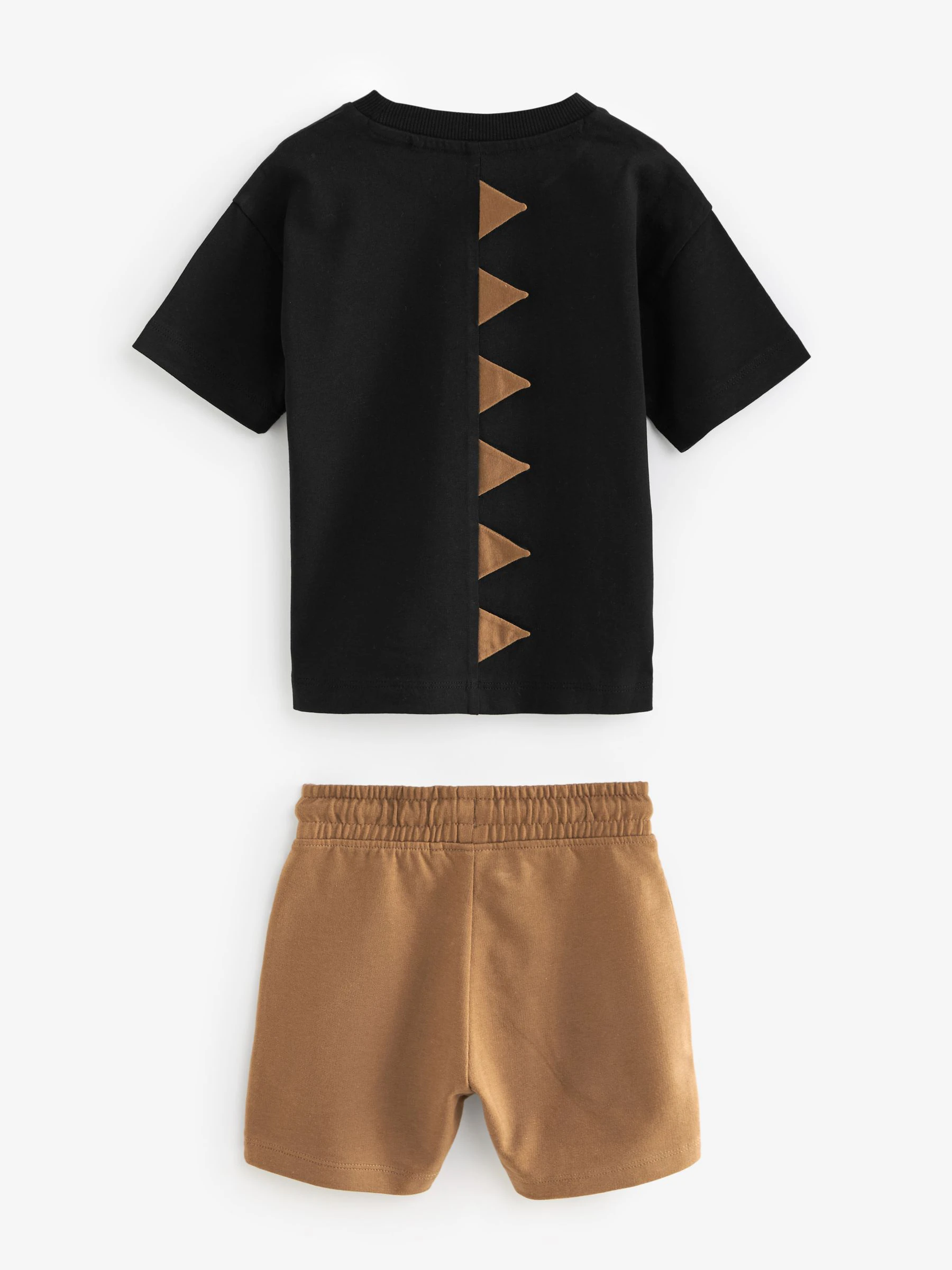 Zwart/lichtbruine dinosaurus - Set van 2 T-shirts met korte mouwen en shorts (3 mnd - 7 jr) (3 mnd - 7 jr)