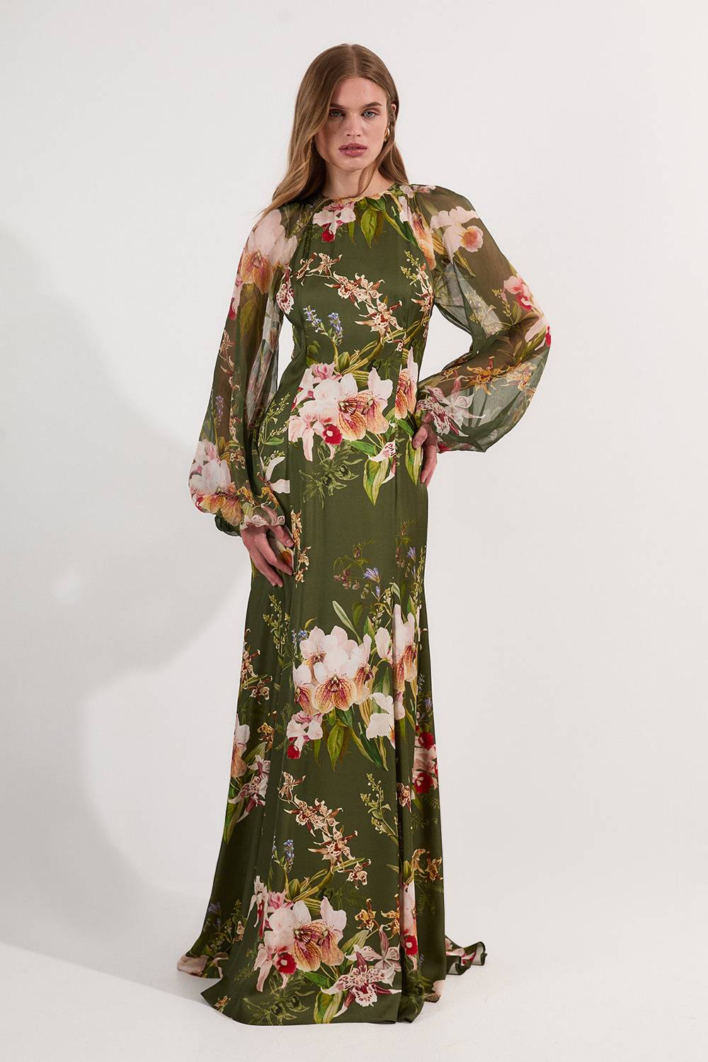 KarenMillen Petite Garden Robe Maxi Mélange Viscose, Georgette et Satin à Fleurs
