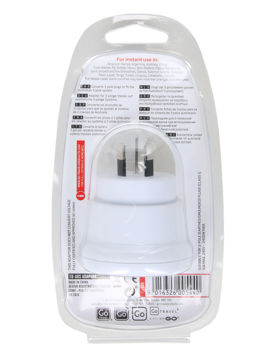 Adaptateur Go Travel Electrique Europe - Australie - Chine