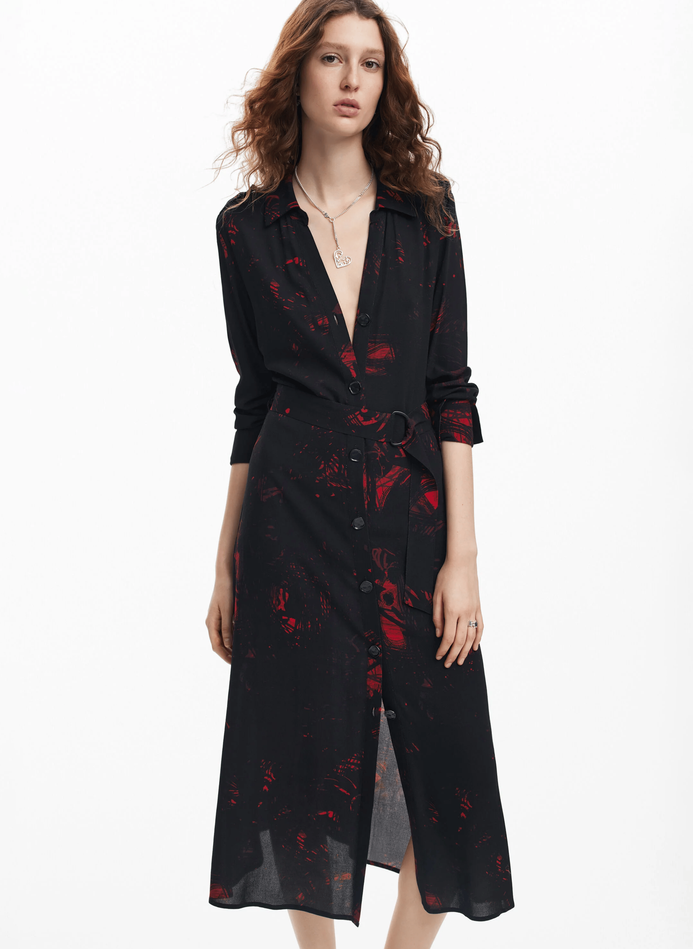 Robe chemise midi imprimé floral | Noir