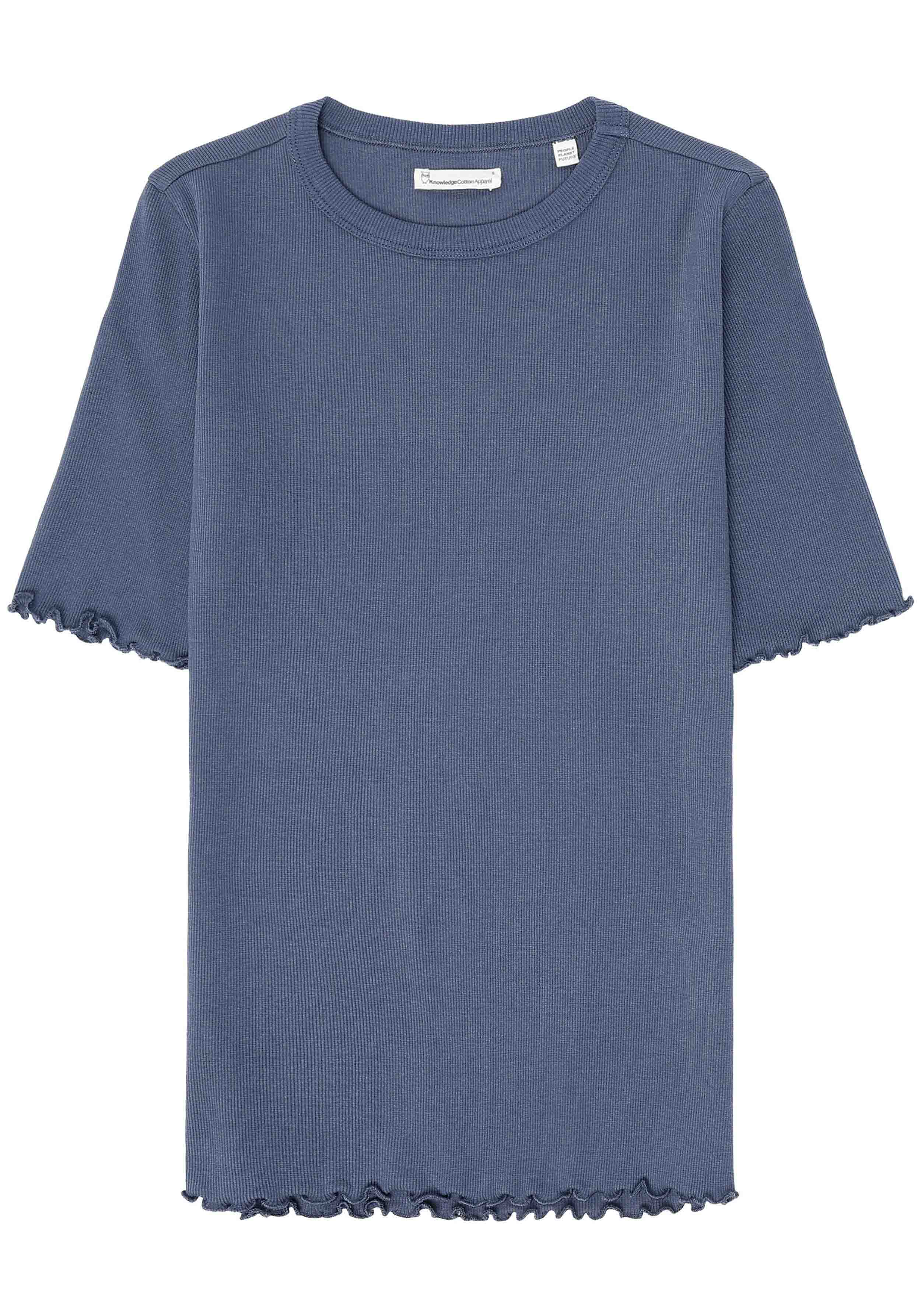 Knowledge Cotton Apparel Rib T-Shirt With Ruffle Hemming Vintage Indigo