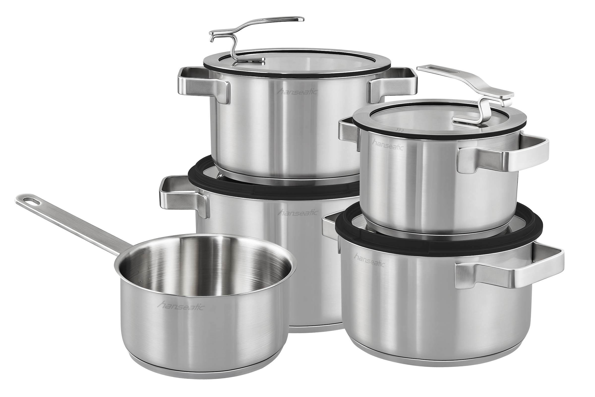 Hanseatic Topf-Set »STYLE« Set, Fleischtopf 1x 16 cm / 2x 20 cm / 1x 24 cm, Stielkasserolle 16 cm, 9 Stk. tlg. Edelstahl 18/10