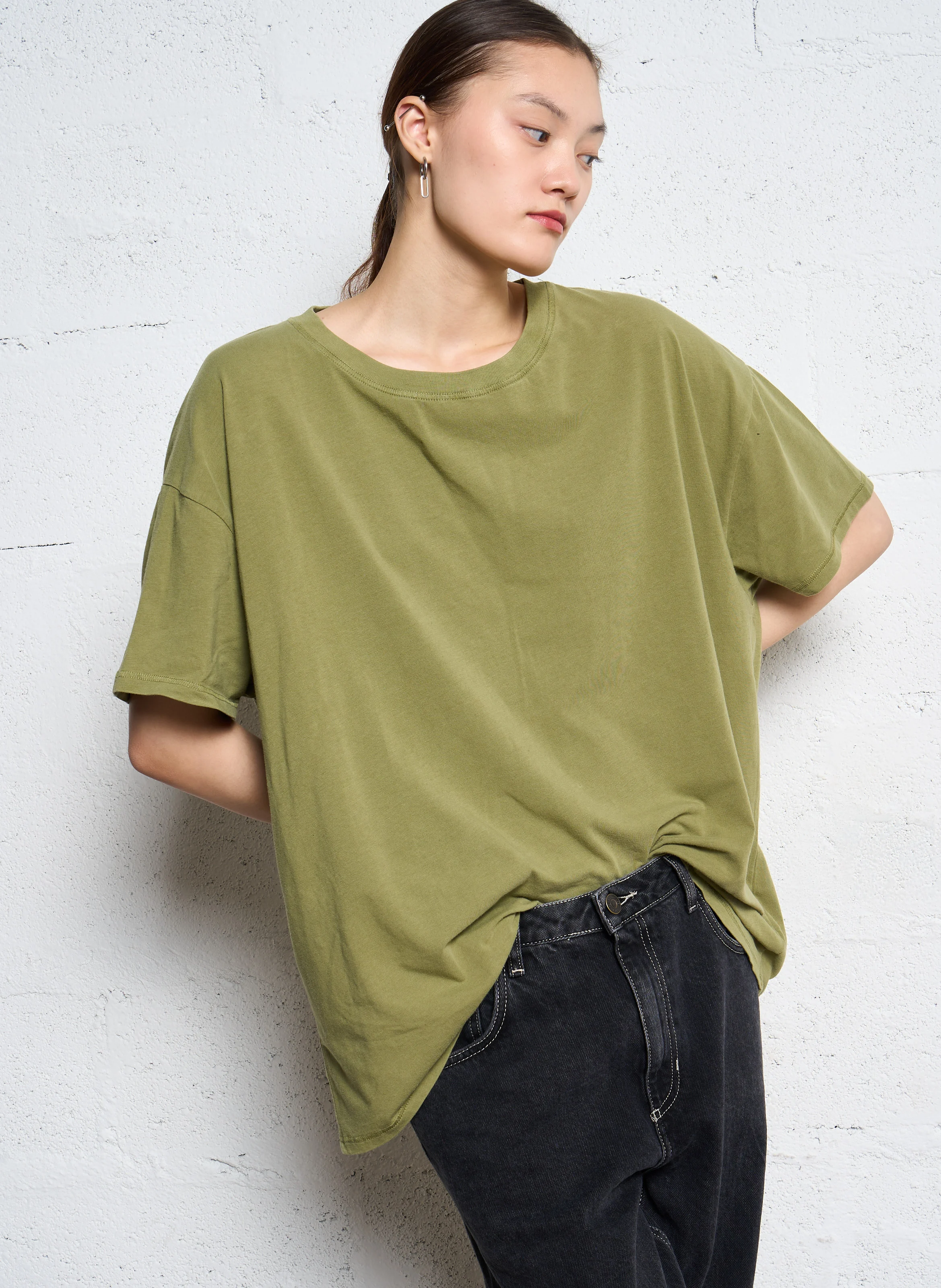 PYMAZ - Tee-shirt oversize col rond en coton mélangé | Vert