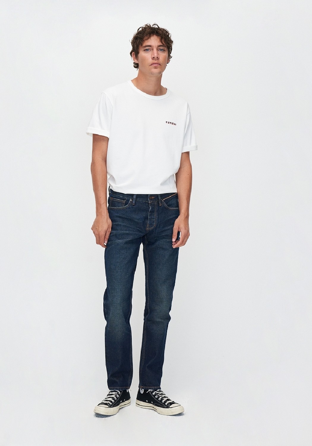 Kuyichi Herren-Jeans Jim Regular Slim Orange Selvedge Recycled Broken In