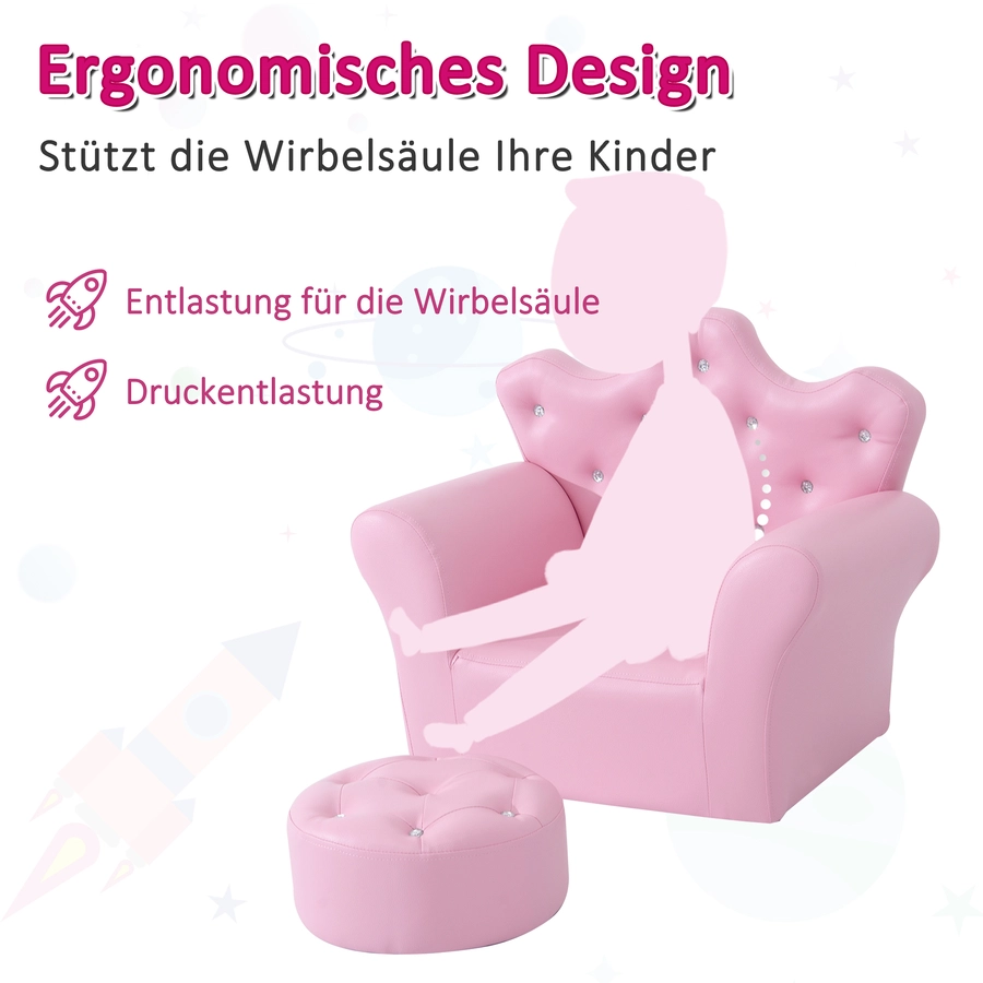 HOMCOM Kindersessel mit Kristallknöpfen rosa