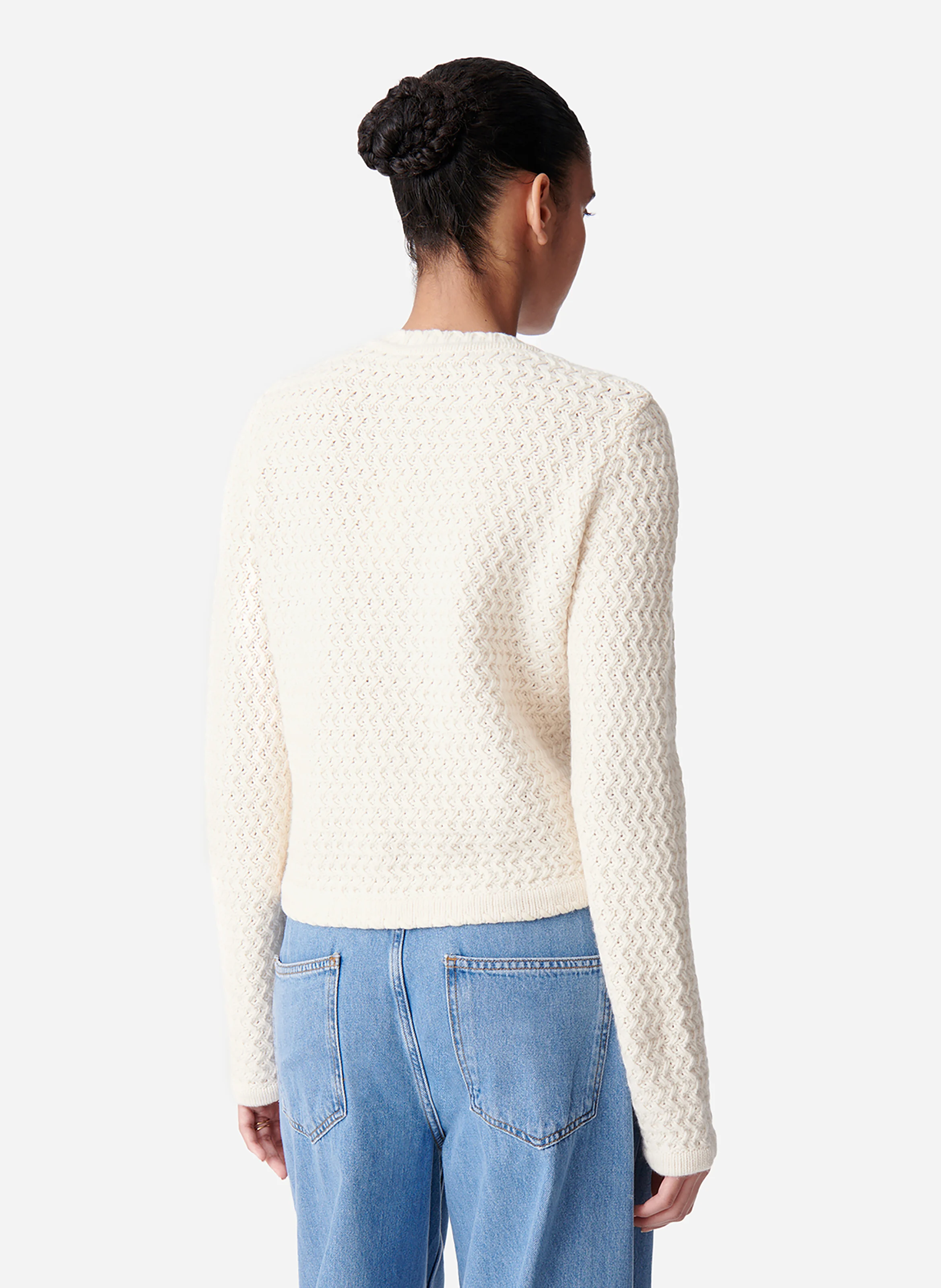 DORINA - Cardigan droit en laine et coton mélangé | Blanc