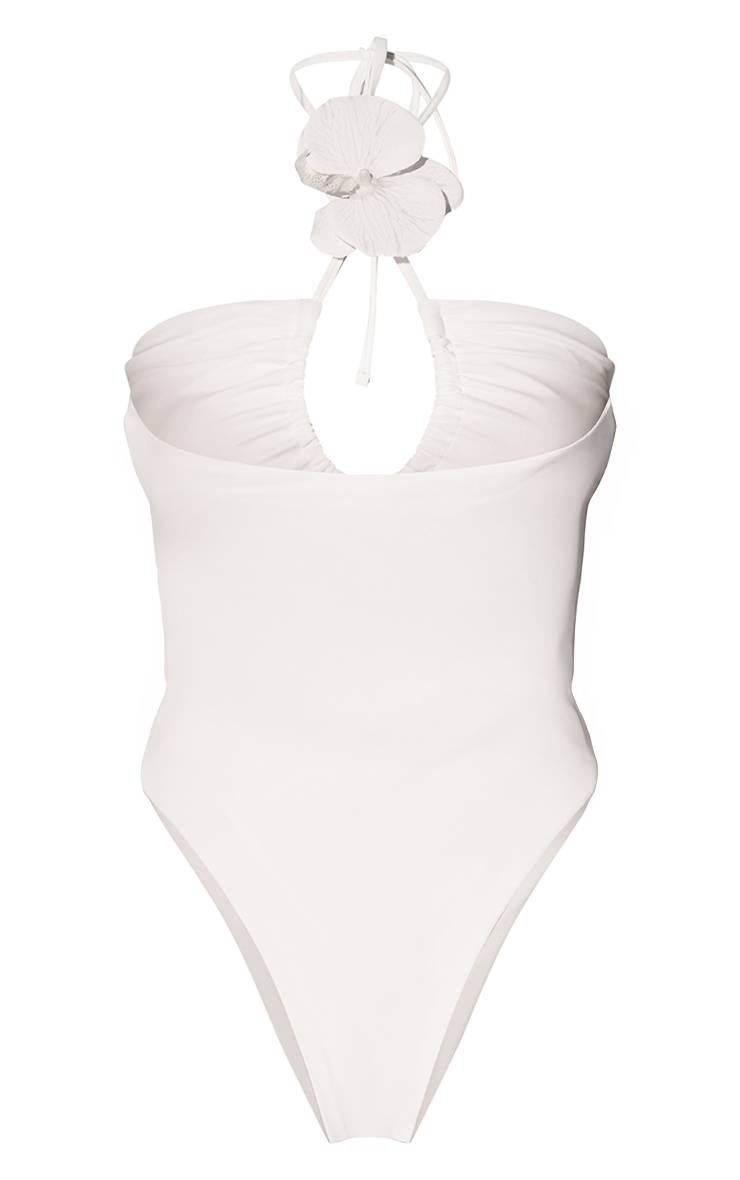 Blanc Maillot De Bain À Découpe Avec Finitions Florales