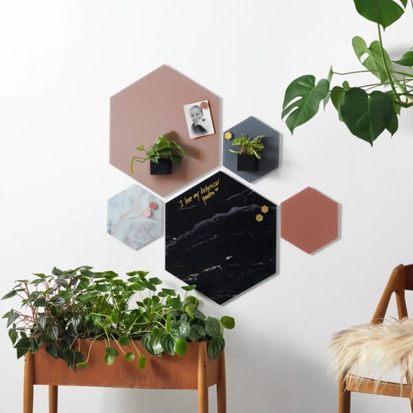Magnetisk NAGA glastavle hexagon 42 cm sort marmor