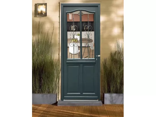 Porte D'Entrée Bois Vitrée, Sabrina , Gris Ral7016, H,215Xl,90 P,Gauche Cote Tableau