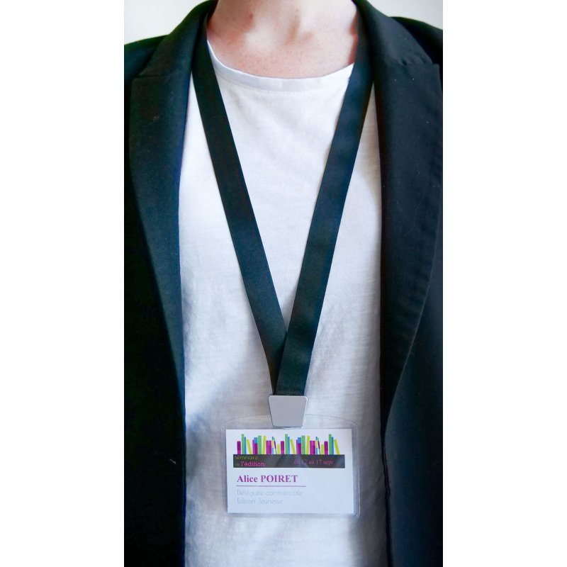 Tour de cou polyester noir recyclé pour badge avec clip No-Twist Avery - pochette de 10