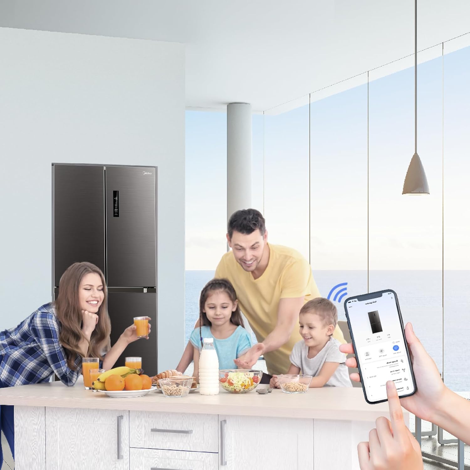 Midea MDRF632FIE28 Multi Door Kühl-/Gefrierkombination/ 177,5cm Höhe /83,3cm Breit/65,3cm Tiefe/NoFrost/295 kWh/Jahr /305L Kühlteil/169L Gefrierteil/Plasma Pure/Inverter Compressor/Vario Box