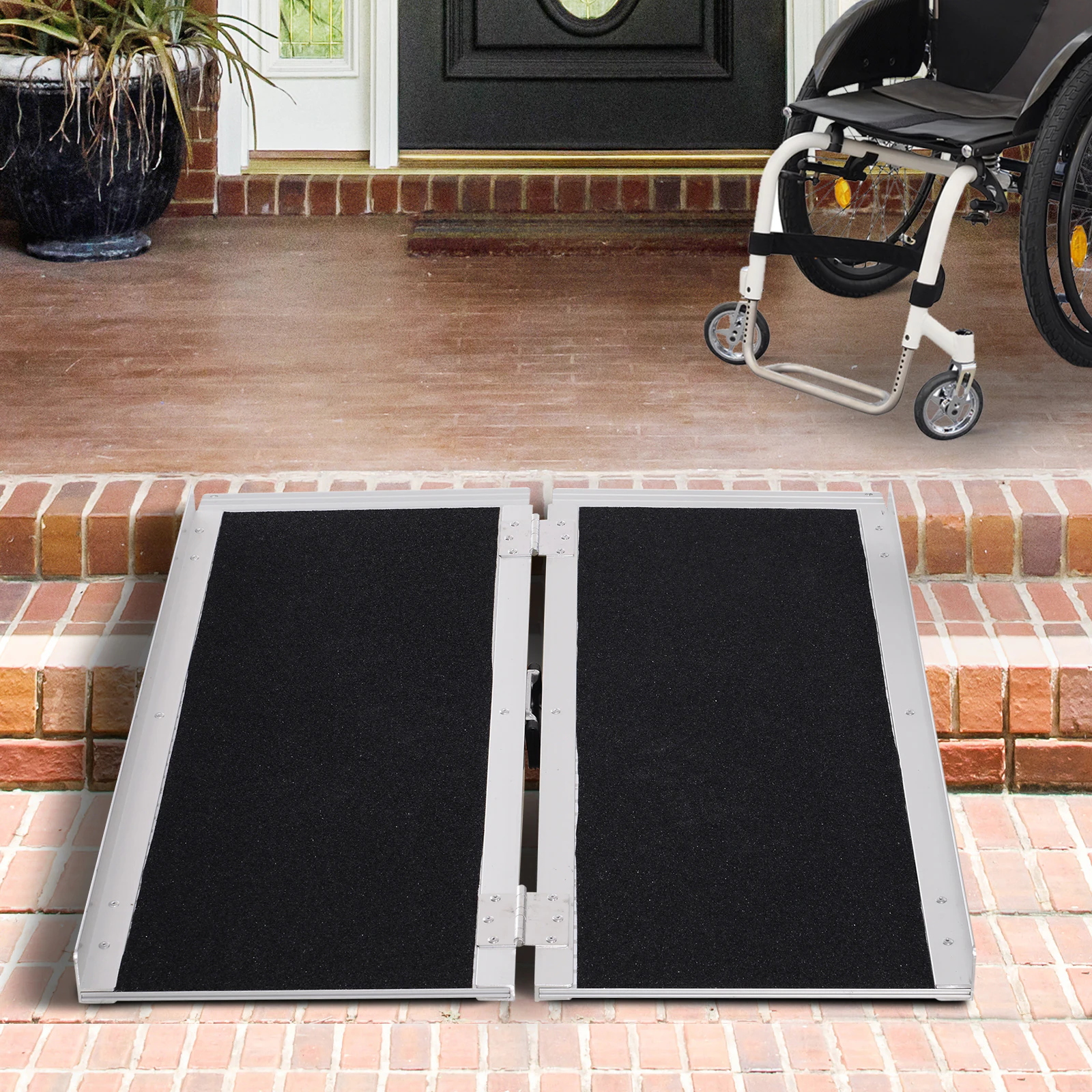 HOMCOM Rollstuhlrampe faltbar silber, schwarz 93 x 76 x 5 cm