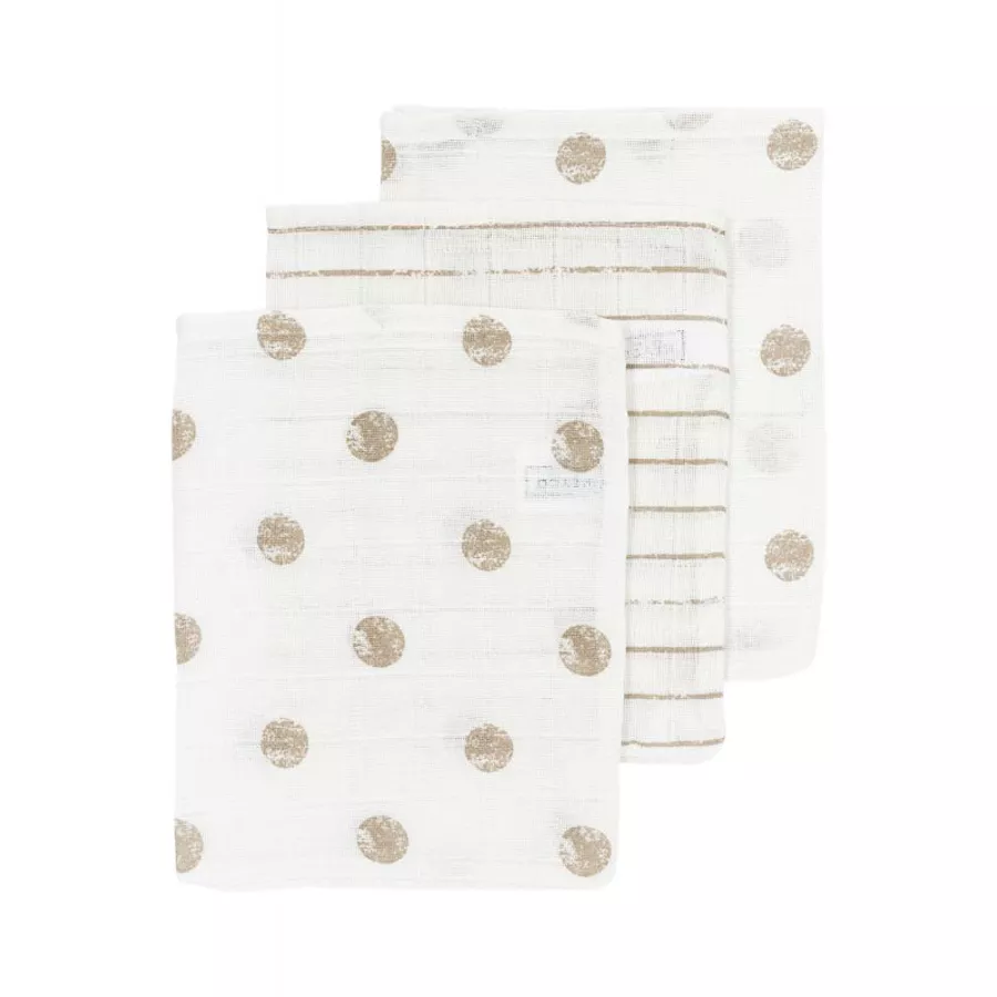 MEYCO Musselin Waschhandschuhe 3er-Pack Dot Stripe Sand