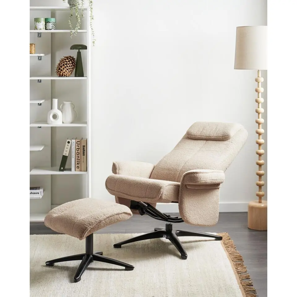 GERAS - Relaxfauteuil met voetenbank - Beige - Bouclé