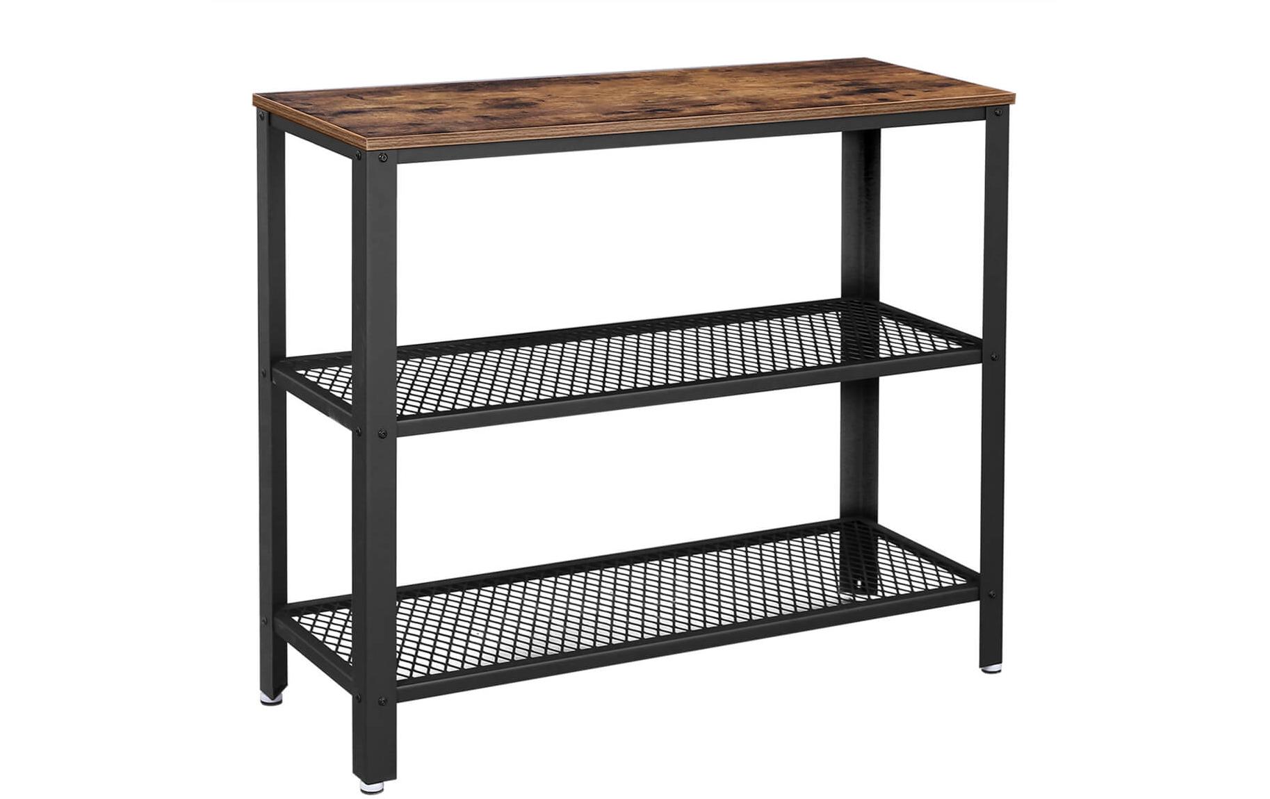 Konsolentisch mit 3 Ablagen 101.5 x 80 cm, Braun/SchwarzBeistelltisch mit 2 Gitterablagen